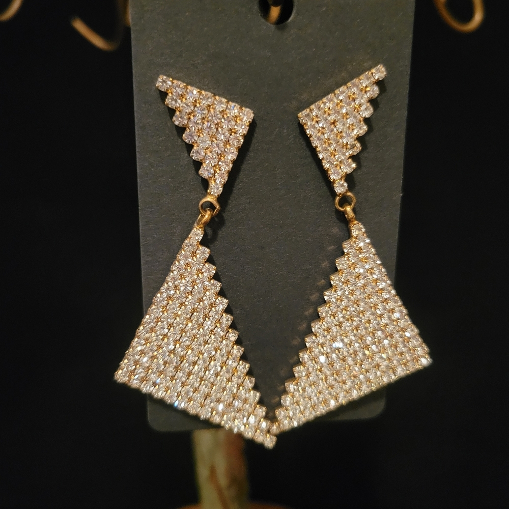 Estate Triangle Rhinestone Dangle Earrings - Picture 1 of 4